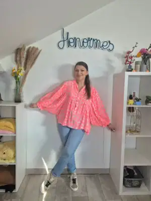 Blouse Pomona rose et orange fluo